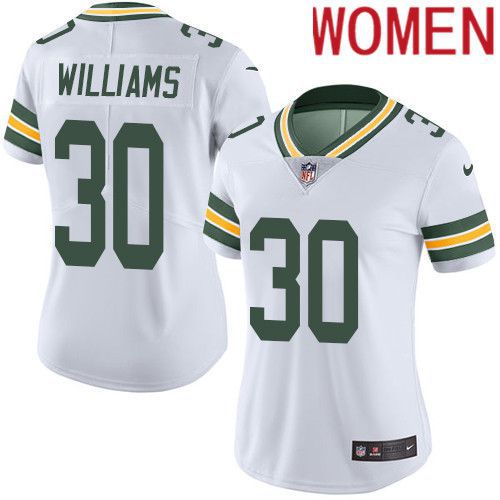 Women Green Bay Packers #30 Jamaal Williams White Nike Vapor Limited NFL Jersey->women nfl jersey->Women Jersey